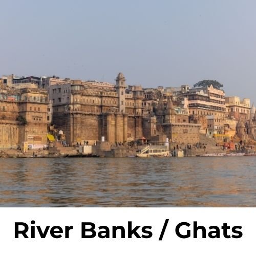 Holy river ghats and riversides in India